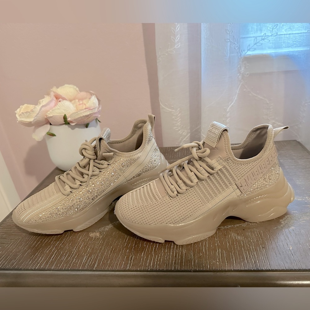 Steve Madden NY90 Maxima Rhinestone Blush Beige Sneakers